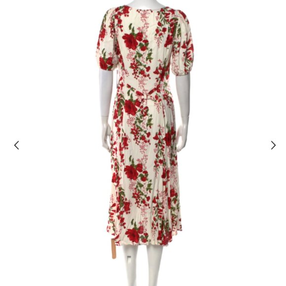 Reformation Beechwood Red Floral Puff Sleeve Button Midi Dress Romantic Boho - Picture 5 of 7